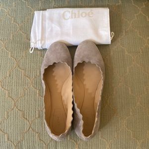 Chloe Lauren Scalloped Suede Leather Ballet flats, size 37.5